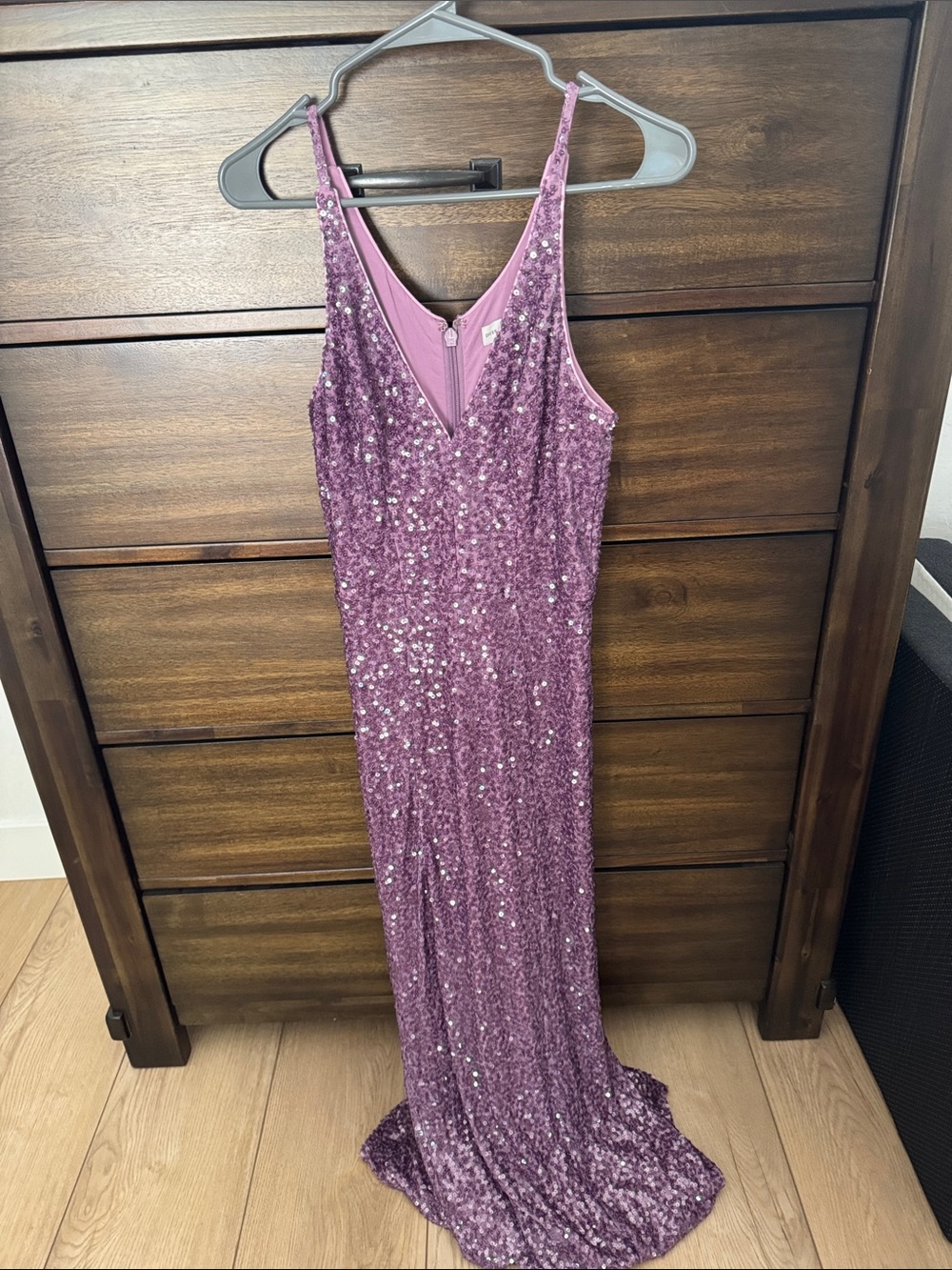 Dress the Population Lavender Sequin Maxi Dress - V-Neck Sleeveless